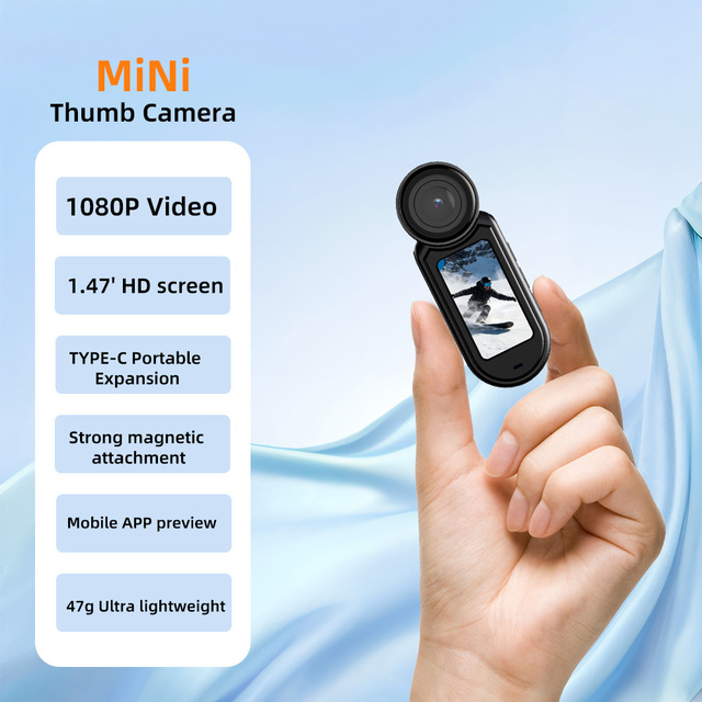 D03 Mini Body-Wearable 1080p 12MP Wide Angle Action Camera with WiFi and 1.47" Screen-Thumb Pocket Size
