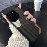 Casing ponsel kulit PU pola vertikal, sarung HP Splicing kreatif warna kulit PU Anti jatuh lembut untuk Iphone 15 14 16 17 Pro Max