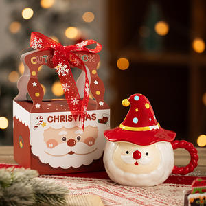 Santa Claus Cup with Lid Cartoon Ceramic Cup, Cute Mug, High Appearance Level <b>Gift</b> Set Water Cup - Product Image 4