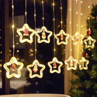 Lumières de fenêtre de Noël d'intérieur, décoration LED Star Jingle Bell Elk Xmas Tree Window Lights 8 Mode Plug in Fairy Curtain String/