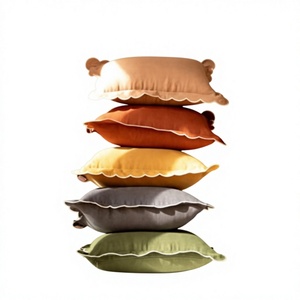 <b>INDIAN</b> TEXTILES H/L Solid Color Square <b>Throw</b> Pillow Covers With Scallop Edge Modern Decorative Cushion Removable Washable - Product Image 1