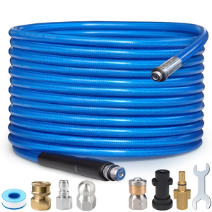 Tuyau de nettoyage haute pression OEM 15m 5800psi avec kit de buses de drainage <span class=keywords><strong>1</strong></span>/4 pouce (<span class=keywords><strong>1</strong></span> avant, 3 arrière) pour voitures - Product Image 1