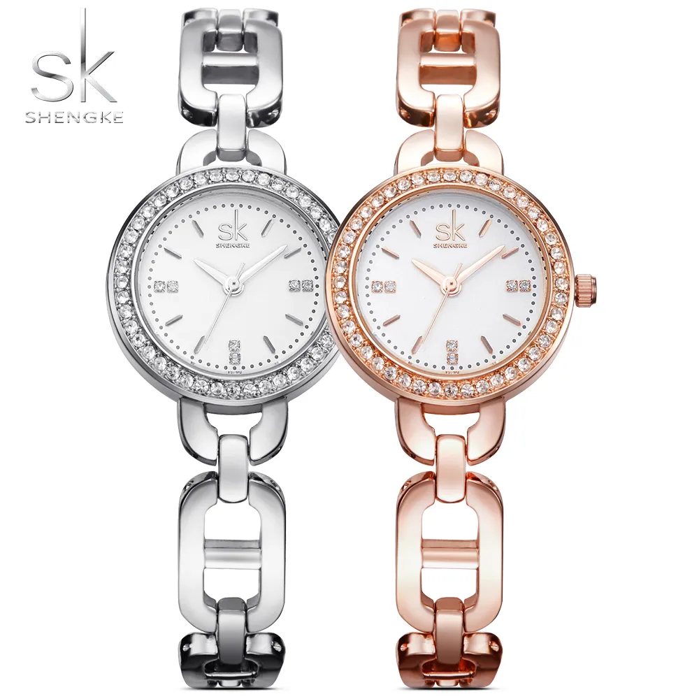 Shengke Luxe Armband Dame Horloge Ketting Band Oogverblindende Diamant Versierde Sieraden Gesp Quartz Uurwerk K0018l Meisjes Horloges