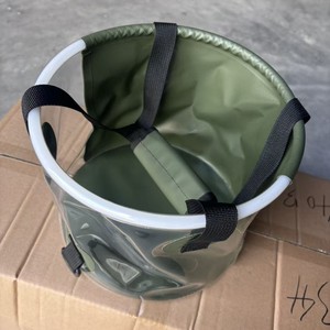 <b>Folding</b> Water <b>Bucket</b> 10L Portable PVC Military Green Transparent For Camping Fishing Travel Outdoor Use - Product Image 1