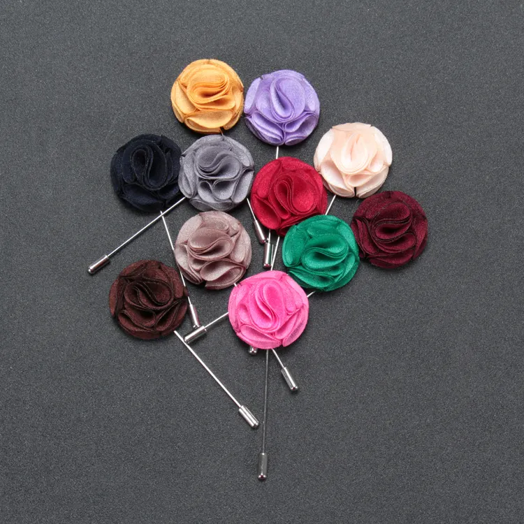 Free Shipping Brooch Flower Lapel Pin 9 Colors Fabric Silver Plated Brooches Dress Accessories For Formal Tuxedo Broches