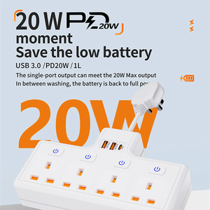 Bảo vệ tăng 4-outlet Extender với 2 <span class=keywords><strong>USB</strong></span> & 1 <span class=keywords><strong>USB</strong></span>-C cổng Power Strip đa cắm cửa hàng tường Adapter khoảng cách cho nhà - Product Image 6