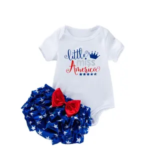 Infant Newborn Baby Girl 4th of July Outfits Letter Romper Top Tutu Bloomers Shorts Set Independence Day Clothes