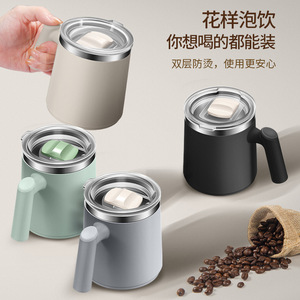 Taza de café de acero inoxidable 304 de doble pared con aislamiento al vacío y tapa, taza de té para oficina, ideal para regalos empresariales. - Product Image 1