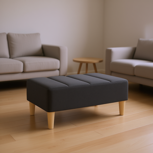 Poggiapiedi Imbottito in Poliestere Grigio Scuro con Design Trapuntato, Pouf Moderno per Soggiorno, Arredamento Casa, Misura Media - Product Image 2