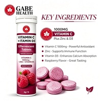 Comprimés effervescents OEM à marque privée Vitamine C Zinc Vitamine D3 1000mg Soutien immunitaire Antioxydant Saveur Framboise Logo personnalisé