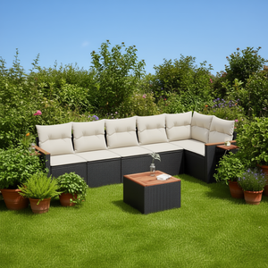 Conjunto de Sofá de Jardín Negro de Mimbre Sintético, Muebles de Exterior con Cojines de Espuma de Alta Densidad, Diseño Contemporáneo, Impermeable - Product Image 2
