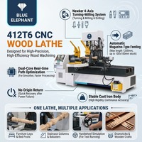 Torno CNC de Precisión 412T6 para Madera con Alimentación Automática para Fabricación de Columnas de Escaleras y Artesanías de Madera