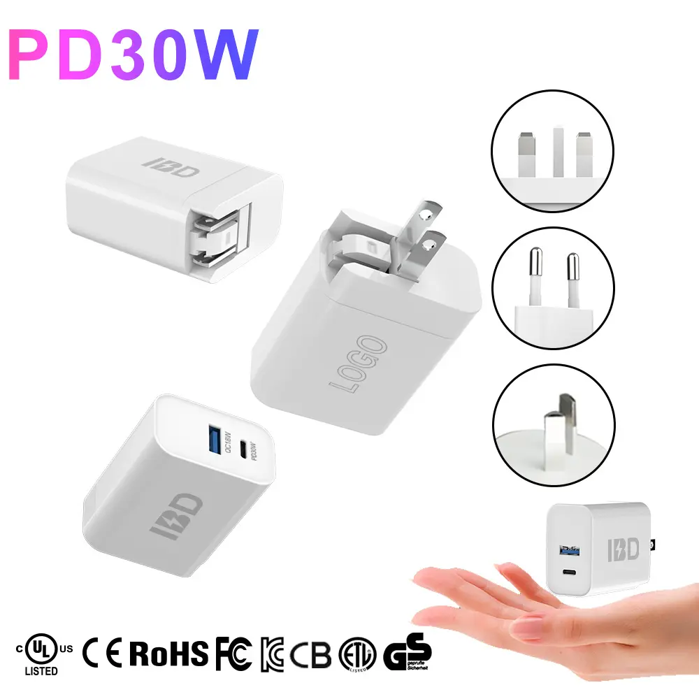 Fast Quick Mobile Cell Phone Dual Type C Usb A 2 Ports 30 w 20w Charge 3.0 Usbc Pd20w Qc3.0 Pd3.0 18w Pd30w 30w 35w Wall Charger