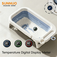 Bañera plegable multifuncional SUNNUO para bebés, bañera infantil plegable con cojín flotante y soporte de baño para bebés de 0 a 12 meses