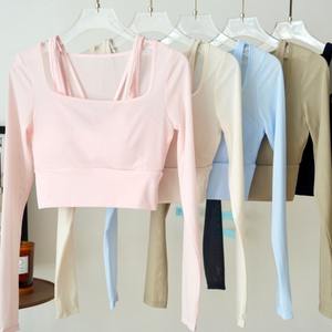 <span class=keywords><strong>Yoyo</strong></span> recommande : Ensemble 2 pièces de yoga et pilates pour femme avec coussinets de poitrine intégrés, haut de sport respirant à manches longues, couleur unie, automne/hiver - Product Image 1