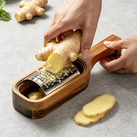 Râpe à fromage manuelle antidérapante en bois d'acacia avec boîte de rangement à fond plat, zester en acier inoxydable pour citron, fromage, truffes, usage domestique