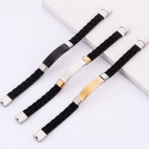 Factory Fashion Punk Titanium Steel <strong>Bracelet</strong> <strong>Couple</strong> Personalized Engraved Silicone Stainless Steel <strong>Bracelet</strong> - Product Image 2