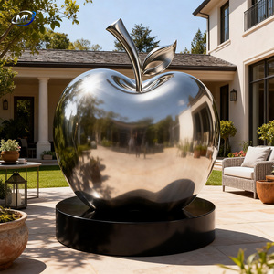 Sculpture de pomme en acier inoxydable, plaquée argent poli, décoration d'intérieur, thème fruit, forme ronde - Product Image 1