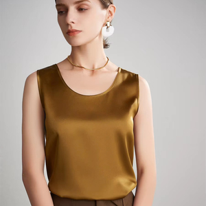 Femmes décontracté 6A <span class=keywords><strong>soie</strong></span> gilet caraco haut été sans manches col rond <span class=keywords><strong>maillot</strong></span> <span class=keywords><strong>de</strong></span> <span class=keywords><strong>corps</strong></span> Satin tissé haut - Product Image 3