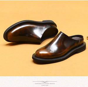 High Quality Spring Autumn Fashion Leather Baotou Shoes Waterproof Business Casual <b>Half</b>-Slippers Couple Lazy Shoes - Product Image 2