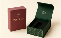 Boîte rigide de luxe à fermeture magnétique en matériaux recyclés, papier d'art pour parfum, impression quadricolore personnalisable, cadeau