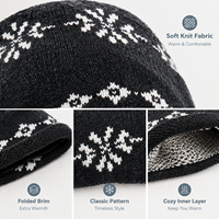 Bonnet en tricot jacquard flocon de neige vintage nordique, doublure polaire épaisse, chapeau en laine coupe-vent unisexe pour les trajets quotidiens et le ski
