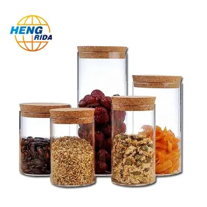 Hand Blown Simple Round Clear High Borosilicate Hermetic Glass Storage Jar With Wooden Cork For Home Kitchen Storage