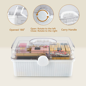 3-Layer Foldable Makeup Organizer Box with Handle Clear <b>Plastic</b> Cosmetic <b>Storage</b> Case with Lid Portable Beauty Organizer - Product Image 4