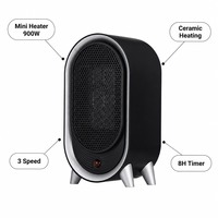 Mini-radiateur électrique céramique 900W à 3 vitesses et minuterie 8H pour bureau, chambre à coucher, 110V US
