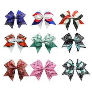 OEM Glitter Cheer Bow Red Glitter Rhinestones Girl Ribbon Hair Bow