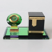 Personnalisé Verre Cristal Vert Diamant Horloge Avec Cristal Kaaba Modèle Islamique Décoration Cadeaux