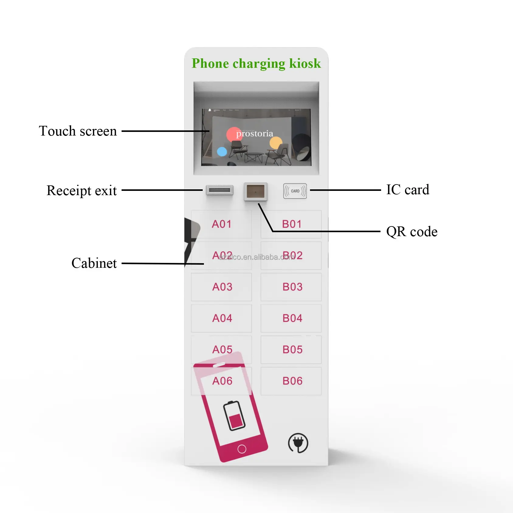 12 tủ khóa điện thoại di động thông minh Trạm Sạc kiosk với màn hình cảm ứng điện dung