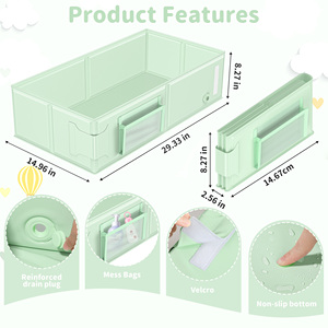 Baignoire pliable pour bébé en PVC sans BPA avec gobelet de douche |   Grande baignoire carrée pour bébé, gain de place |   Logo personnalisé et usine OEM - Product Image 2