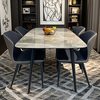 Table à Manger de Luxe Italienne Surface Brillante en Pierre Plaque Bord Ventre de Cheval Minimaliste Moderne en Bois pour Meubles de Maison et d'Hôtel