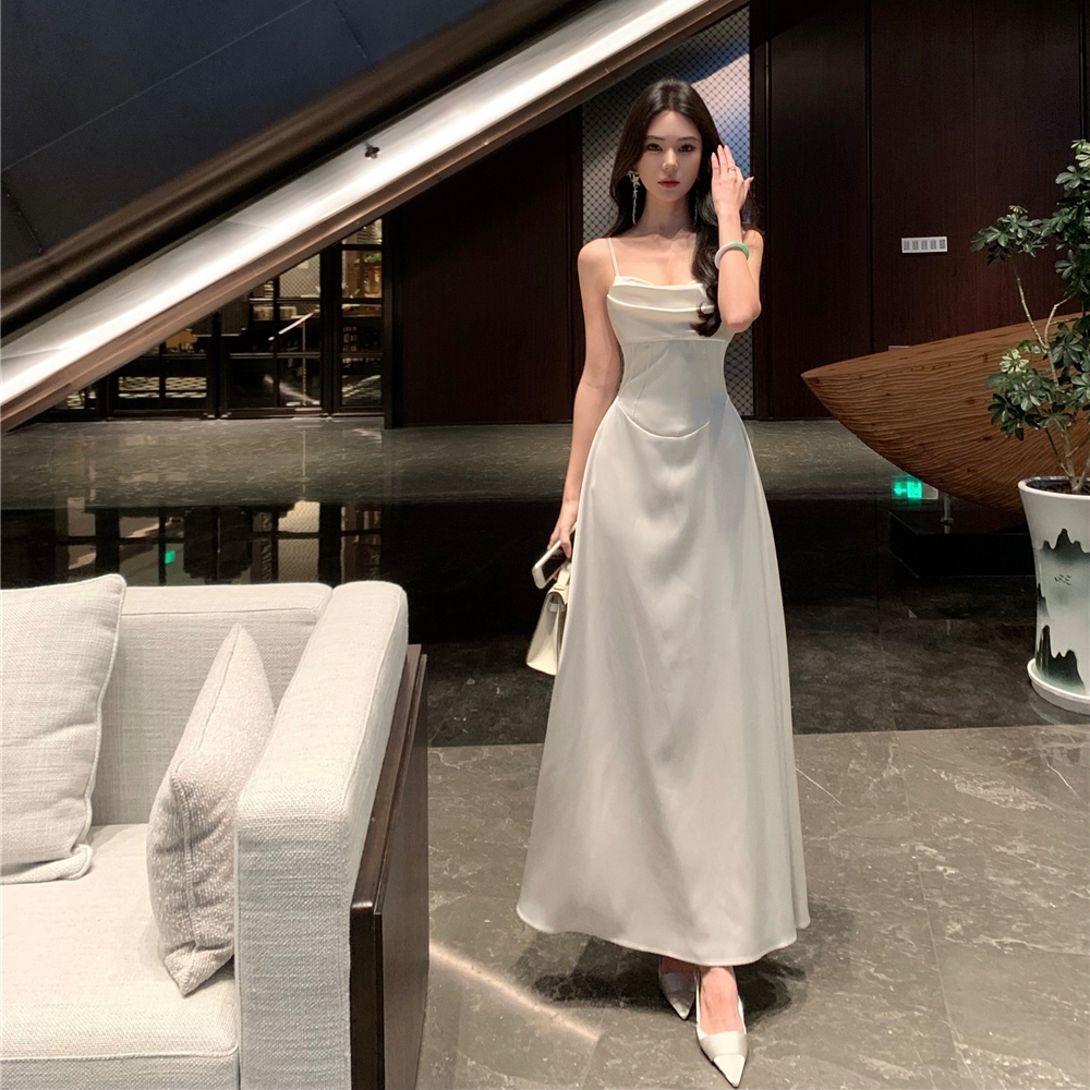 white satin camisole dress Slumberist White Sheer Chiffon Long Robe, Backless Satin Camisole Dress, Lace Trim Sleepwear Set Sexy Dress Bridal Robe Set Lace Dress And Robe Set