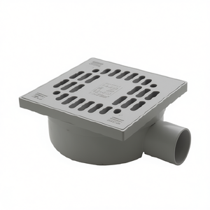 Adjustable Siphoned Drain Cover 15x15cm Grey <b>PP</b> With 50mm Side Outlet - Product Image 1