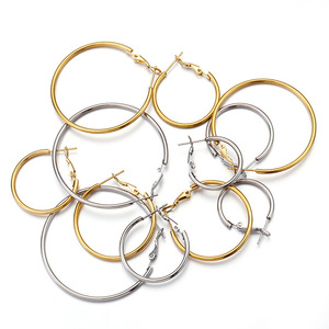 Hoop Earrings <b>Titanium</b> Steel Round <b>Wire</b> Gold Silver Women's Fashion Jewelry Large Circle Earrings For Everyday Wear - Product Image 1