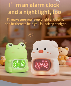 Décoration d'intérieur, horloge de table LED avec veilleuse en silicone en forme d'animal, numérique, rechargeable par batterie, avec alarme intelligente tactile et changement de couleur - Product Image 1