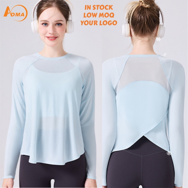 Aoyema New Sports Beauty Back Yoga Clothes Women's Mesh Breathable Fitness Loose Top Soft Lightweight T Shirt