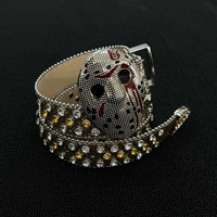 Ceintures pour femmes, ceinture en strass, ceinture pour hommes pour jeans, boucle en métal motif masque d'horreur, strass scintillants en PU, style hip-hop pour jeans
