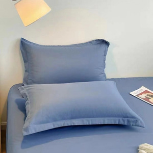Pillowcase pair, 100% washed cotton, thickened <b>brushed</b>, warm for winter, single size, solid color, 48*74CM, comfortable and - Product Image 2