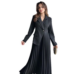 Spring New Pure Long-sleeved Button Top Pleated Long Skirt Set for Cross-border Trade of European and American Women's <strong>Clothing</strong> - Product Image 5