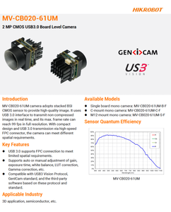 Nouvelle caméra industrielle monoculaire HIK ROBOT MV-CB020-61UM-C-F 2MP USB 3.0 de niveau carte, originale - Product Image 2