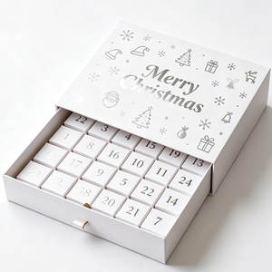 Caja de Calendario de Adviento Navideño Blanca con 24 Cajones, Empaque de Regalo Personalizable para Dulces, Chocolates, Cosméticos y Pequeños Regalos - Product Image 1