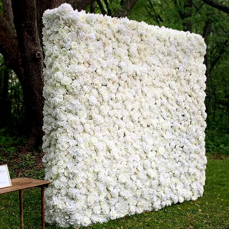 Custom Flowerwall 5D 3D Blanco Roll Up Cloth Flor Pared Boda Decoración Artificial Seda Rosa Flor Panel Telón de fondo Flor de la pared