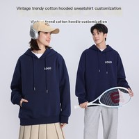 Sweat-shirt à capuche surdimensionné pour homme avec logo personnalisé, doublure en polaire, col rond, coupe ample, streetwear décontracté, manches longues, pull-over pour homme