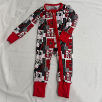 Pyjama de Noël personnalisé en bambou imprimé Joyeux Noël à manches longues avec fermeture éclair pour bébés filles – Combinaison en bambou