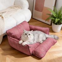Coussin pour chat en peluche lavable à motif chevron en chenille, orthopédique, antidérapant, pour l'intérieur de la voiture, multifonctionnel, nid pour animaux de compagnie, maison pour animaux de compagnie chaude pour l'hiver