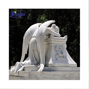 Lápida de granito de piedra natural tallada a mano, lápida de Ángel arrodillado de mármol blanco, estatua de Ángel triste de mármol a la venta - Product Image 1