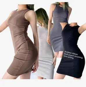 आईएनएस क्लासिक Elegent उच्च गुणवत्ता लपेटें छाती स्टाइलिश डिजाइन बिना आस्तीन काटने का निशानवाला बुना हुआ लोचदार स्लिम फिट स्कर्ट bodycon मिडी कपड़े